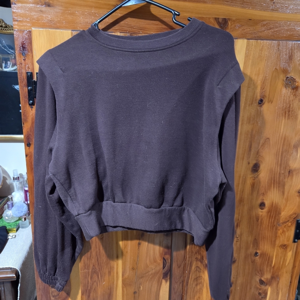 Calia By Carrie Underwood Women's Brown Crop Puff Sleeve Sweatshirt